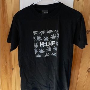 HUF black tee shirt pot leaves